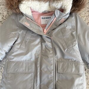 Old Navy Kids Silver Puffer with Pink Accents